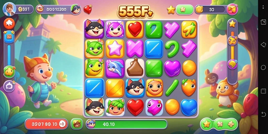 Tangkapan layar gameplay petualangan seru di 555F Match-3.