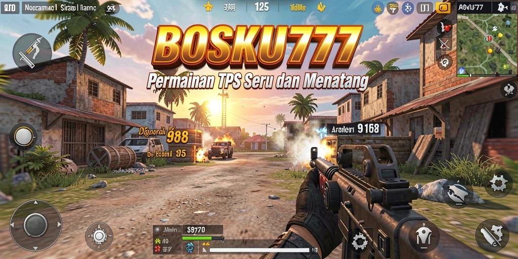 Screenshot utama BOSKU777 menampilkan aksi gameplay TPS yang seru.