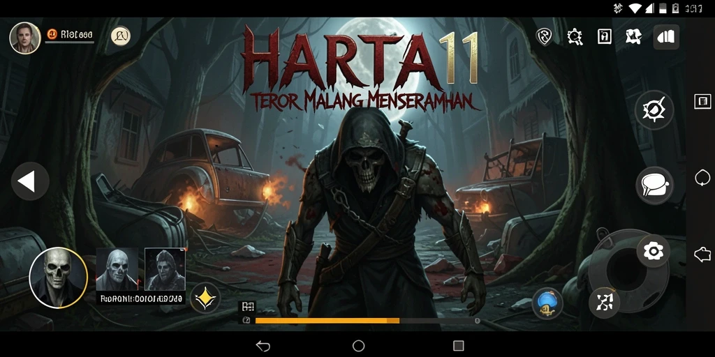 Tangkapan layar menunjukkan momen mendebarkan di HARTA11 dengan suasana mistis yang menakutkan.