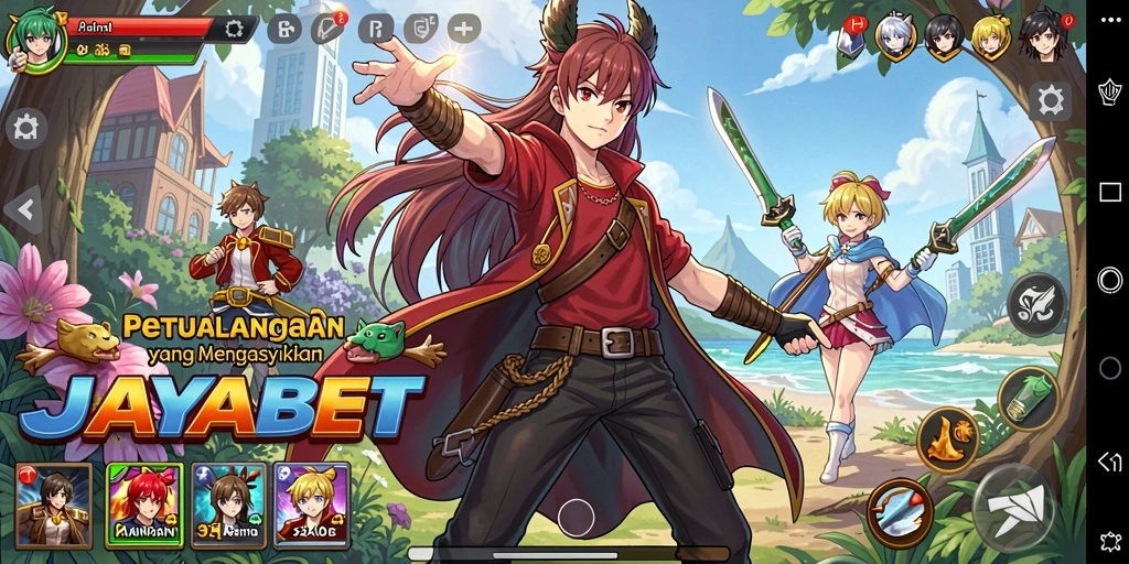 Tampilan gameplay JAYABET yang penuh warna dan karakter yang menawan.