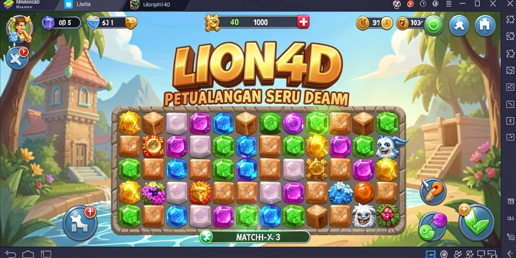 Tampilan gameplay seru LION4D dengan berbagai permata berwarna-warni.