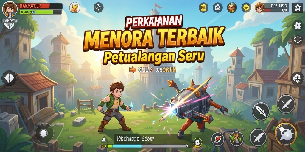 Screenshot gameplay RAKYATJP yang menunjukkan pertahanan menara yang hebat.