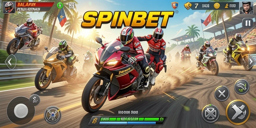 Tampilan gameplay SPINBET yang seru dan menegangkan saat balapan motor.