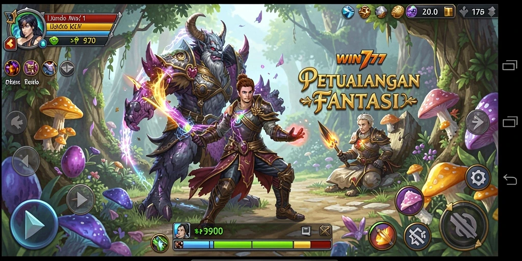 Screenshot WIN777 menampilkan pertarungan seru di dunia fantasi.