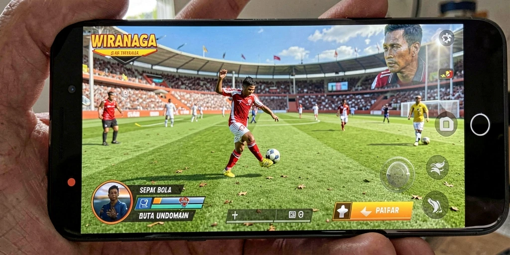 Screenshot dari gameplay menarik WIRANAGA dalam aksi sepak bola.